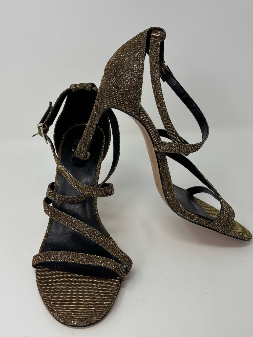 Mix No. 6 Gold Metallic Shimmer Strappy Stiletto Sandals Heels Size 7.5